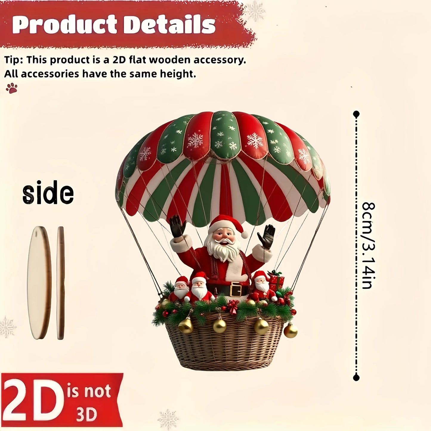 10pcs Christmas Wooden Santa Balloon Ornaments for Tree