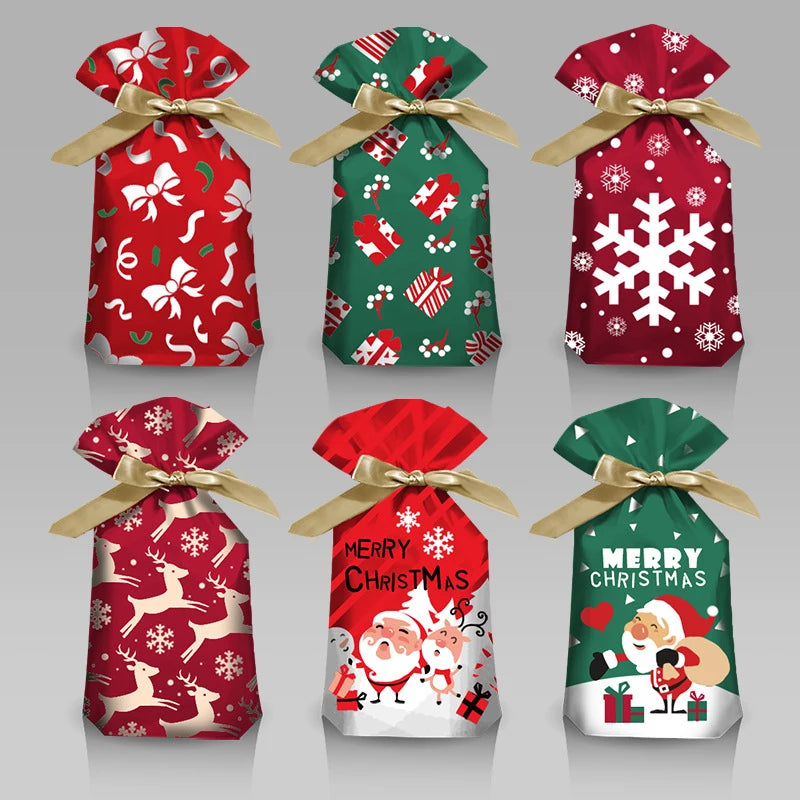 Christmas Drawstring Candy Bags – Santa / Snowflake Gift Pouch (3 Sizes)