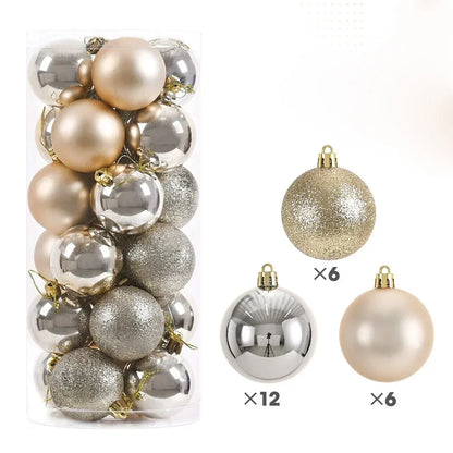 24pcs Christmas Tree Ball Ornaments (3/4/6cm) – Hanging Decorations