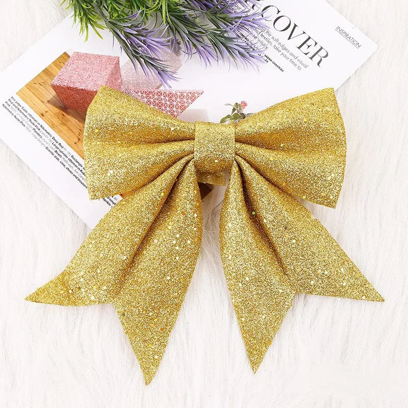 Glitter Christmas Tree Bows – Gold/Silver Hanging Decorations (1–2 Pack)