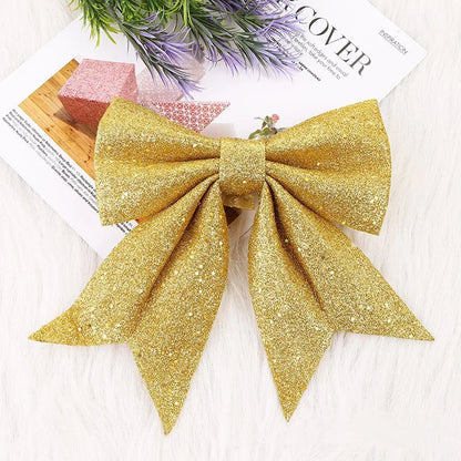 Glitter Christmas Tree Bows – Gold/Silver Hanging Decorations (1–2 Pack)