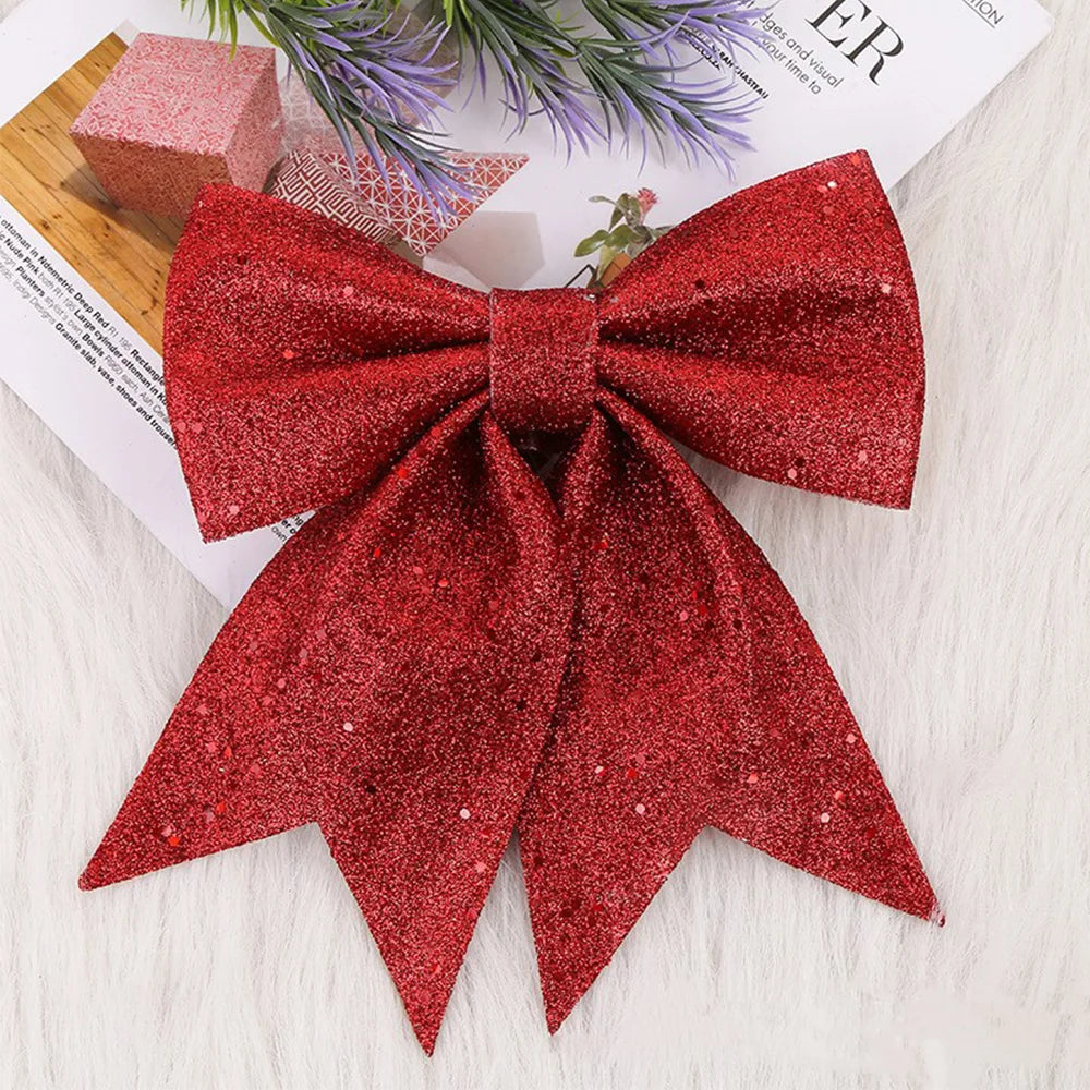 Glitter Christmas Tree Bows – Gold/Silver Hanging Decorations (1–2 Pack)