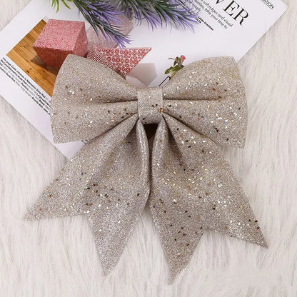 Glitter Christmas Tree Bows – Gold/Silver Hanging Decorations (1–2 Pack)