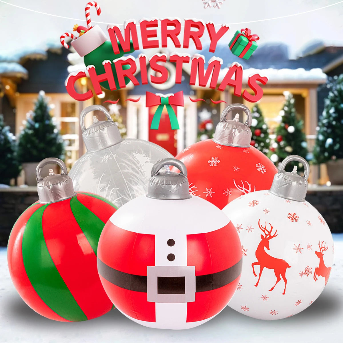 60cm(23.6 in) Giant Inflatable Christmas Ball – Outdoor PVC Holiday Yard Décor