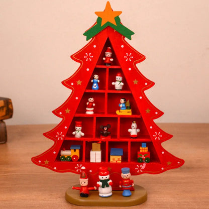 3D Wooden Christmas Tree – Red Tabletop Holiday Décor 23,6 inch