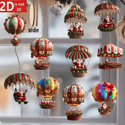 10pcs Christmas Wooden Santa Balloon Ornaments for Tree