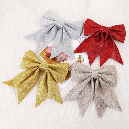 Glitter Christmas Tree Bows – Gold/Silver Hanging Decorations (1–2 Pack)