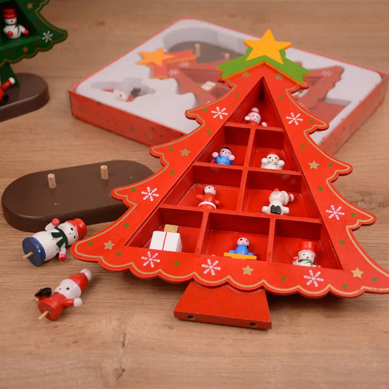 3D Wooden Christmas Tree – Red Tabletop Holiday Décor 23,6 inch