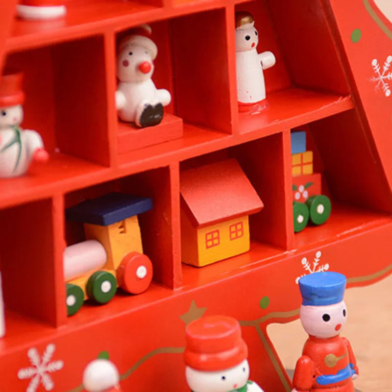 3D Wooden Christmas Tree – Red Tabletop Holiday Décor 23,6 inch