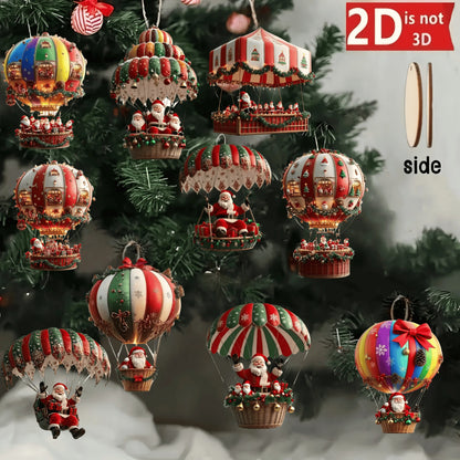 10pcs Christmas Wooden Santa Balloon Ornaments for Tree