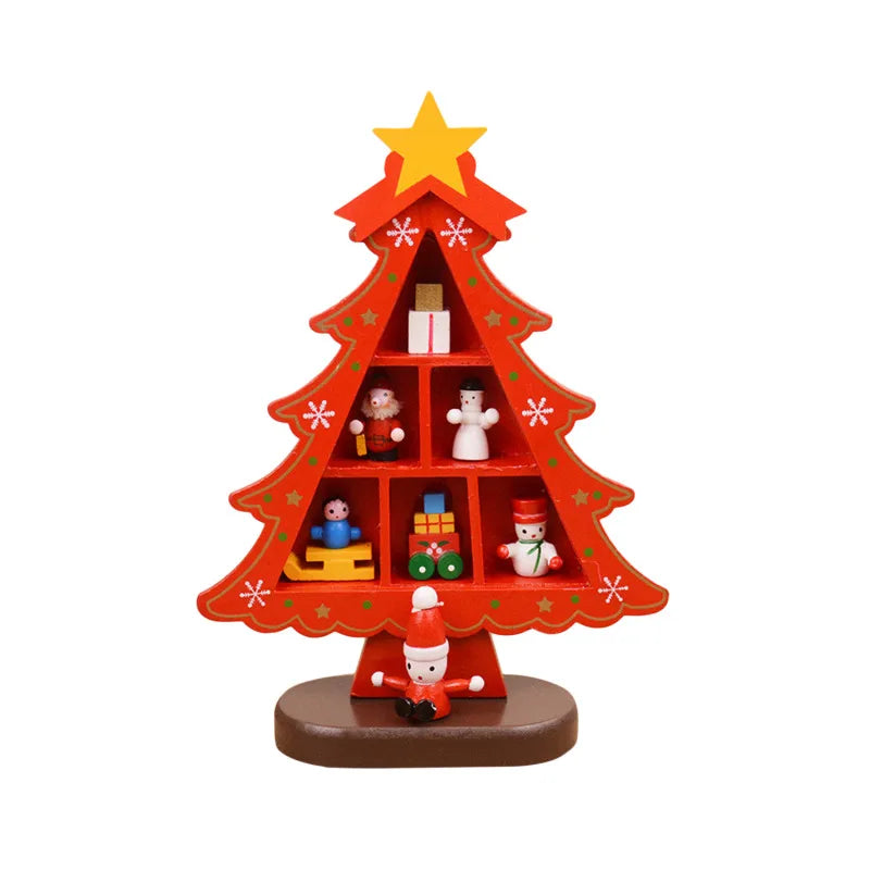 3D Wooden Christmas Tree – Red Tabletop Holiday Décor 23,6 inch