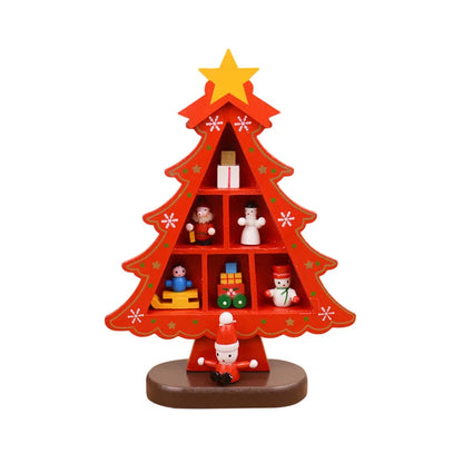 3D Wooden Christmas Tree – Red Tabletop Holiday Décor 23,6 inch