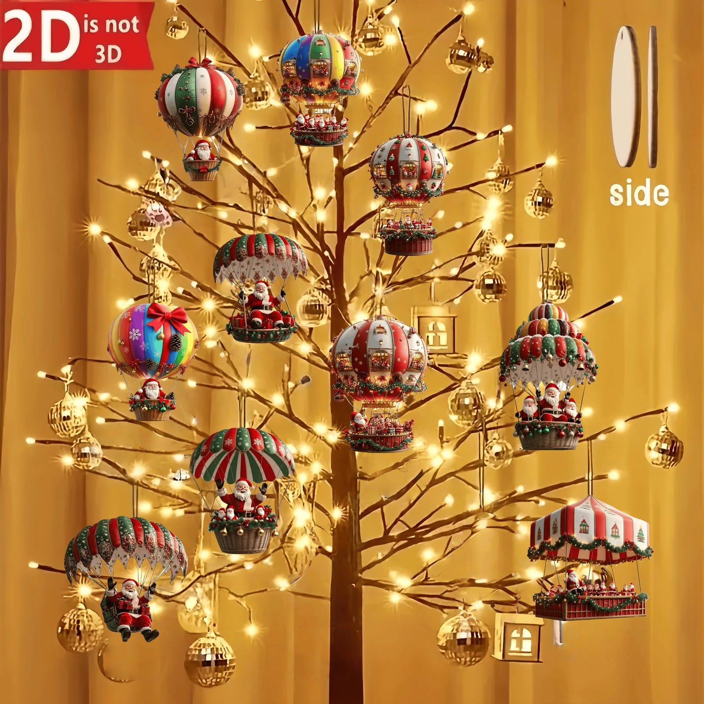 10pcs Christmas Wooden Santa Balloon Ornaments for Tree
