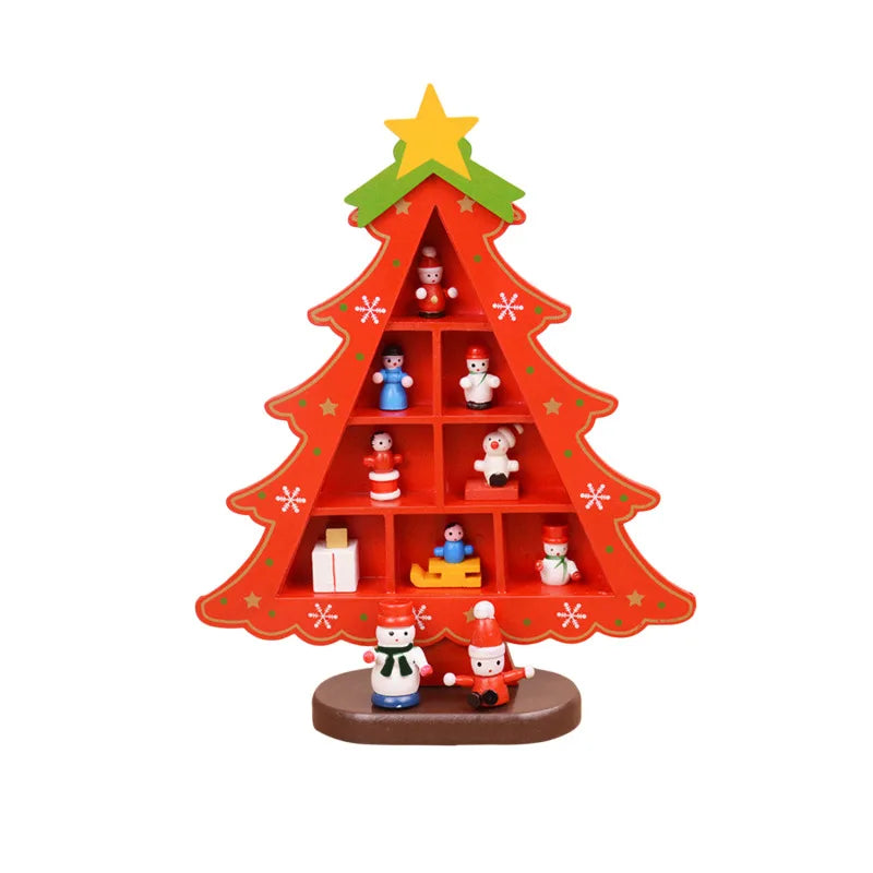 3D Wooden Christmas Tree – Red Tabletop Holiday Décor 23,6 inch