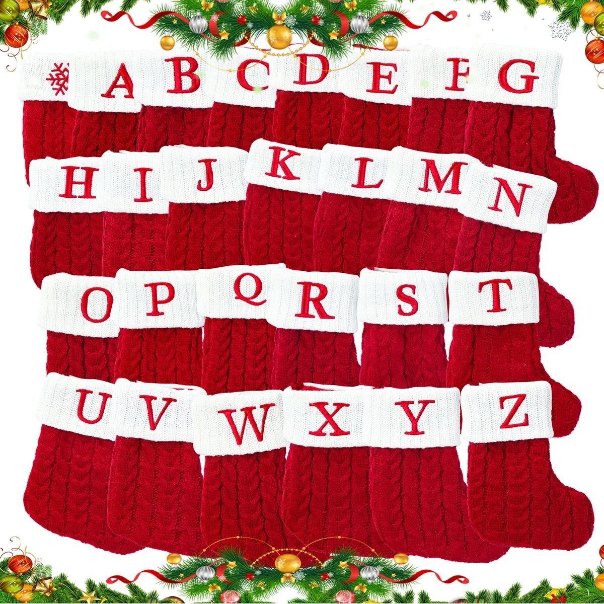 Knitted Christmas Stockings – Snowflake Letter Décor for Home & Tree