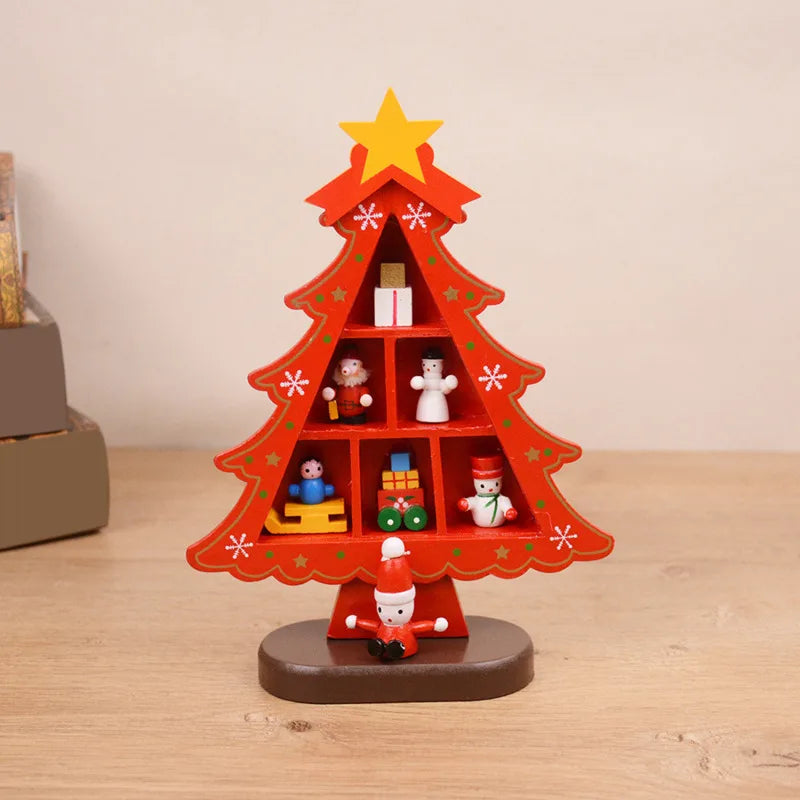 3D Wooden Christmas Tree – Red Tabletop Holiday Décor 23,6 inch