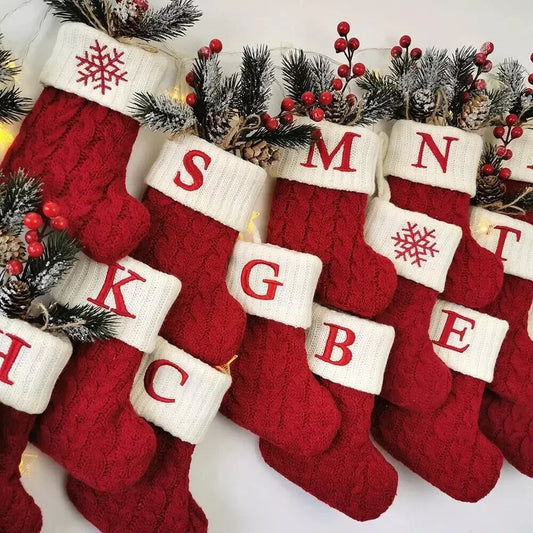 Knitted Christmas Stockings – Snowflake Letter Décor for Home & Tree