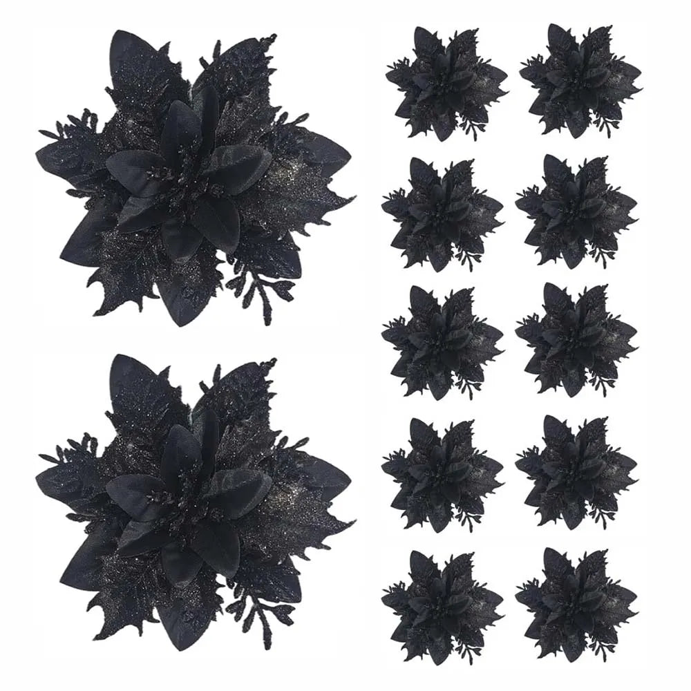 5/10pcs Glitter Poinsettia Flowers – Christmas Tree & Home Décor Ornaments (14.5 cm / 5.7 in)