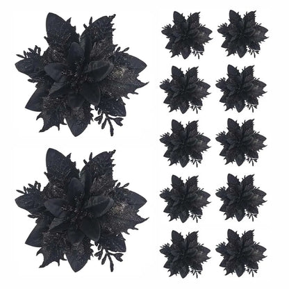 5/10pcs Glitter Poinsettia Flowers – Christmas Tree & Home Décor Ornaments (14.5 cm / 5.7 in)