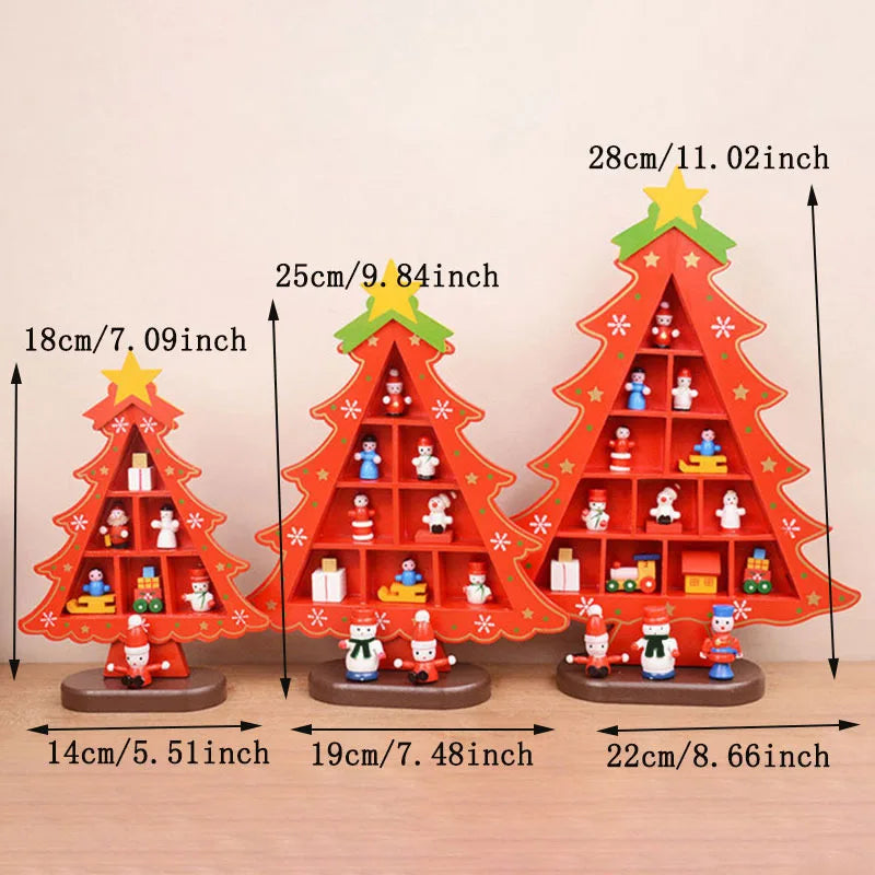3D Wooden Christmas Tree – Red Tabletop Holiday Décor 23,6 inch