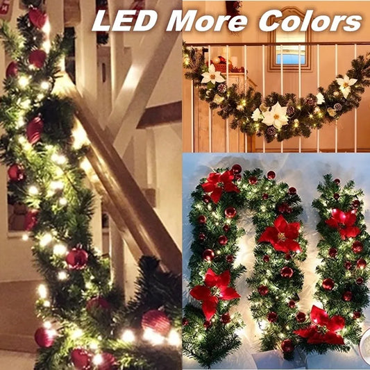 Christmas Lighted Garland (2.7m | 8.8ft) – Rattan Holiday Décor, 5 Colors