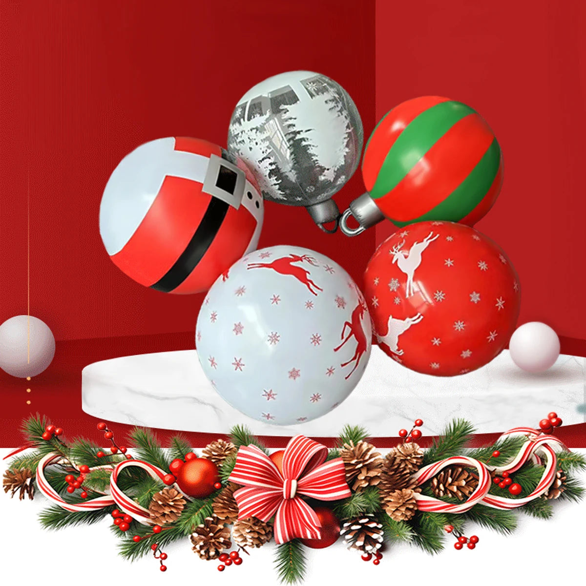 60cm(23.6 in) Giant Inflatable Christmas Ball – Outdoor PVC Holiday Yard Décor