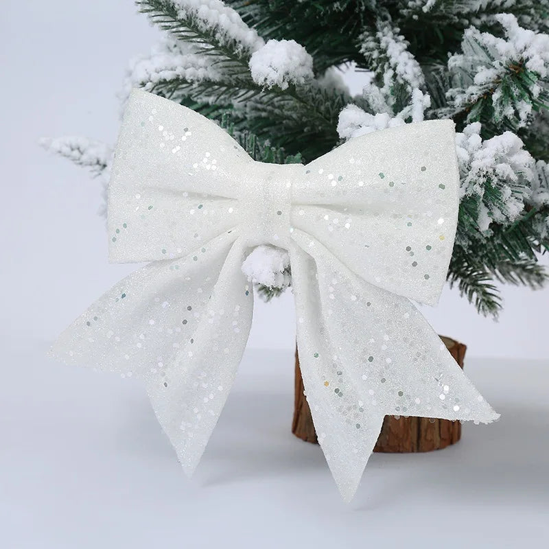 Glitter Christmas Tree Bows – Gold/Silver Hanging Decorations (1–2 Pack)