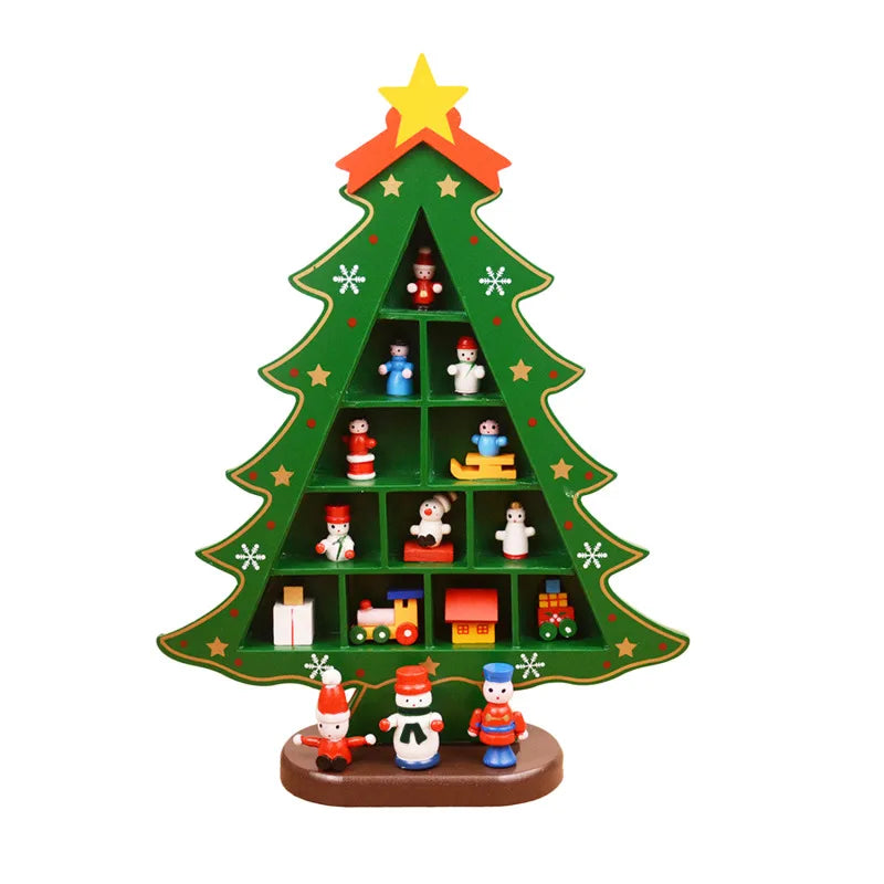 3D Wooden Christmas Tree – Red Tabletop Holiday Décor 23,6 inch