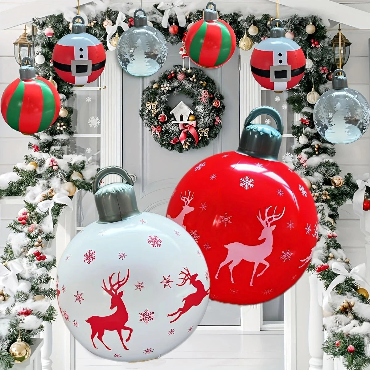 60cm(23.6 in) Giant Inflatable Christmas Ball – Outdoor PVC Holiday Yard Décor