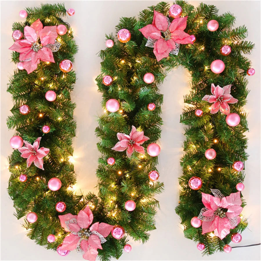 Christmas Lighted Garland (2.7m | 8.8ft) – Rattan Holiday Décor, 5 Colors