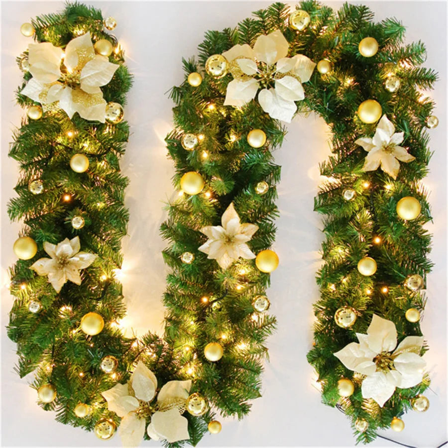 Christmas Lighted Garland (2.7m | 8.8ft) – Rattan Holiday Décor, 5 Colors