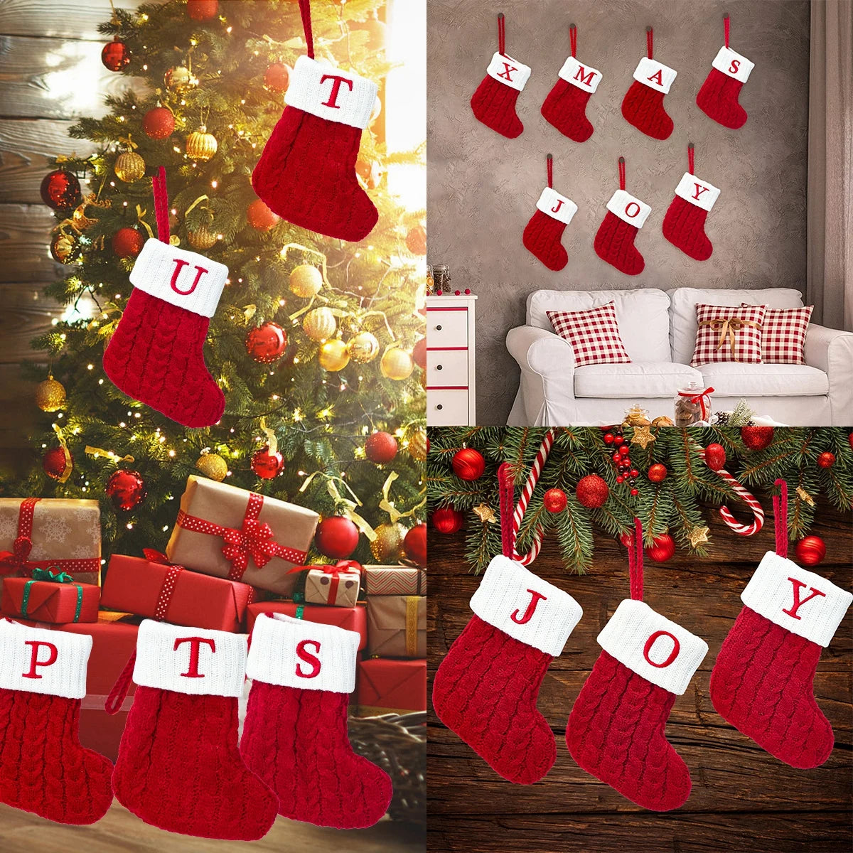 Knitted Christmas Stockings – Snowflake Letter Décor for Home & Tree