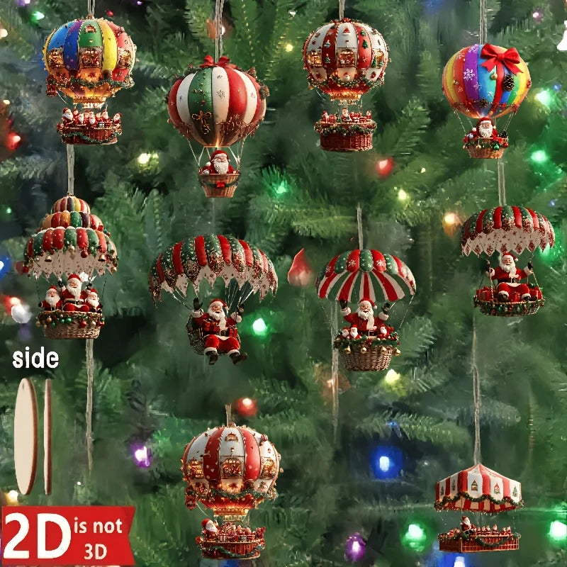 10pcs Christmas Wooden Santa Balloon Ornaments for Tree