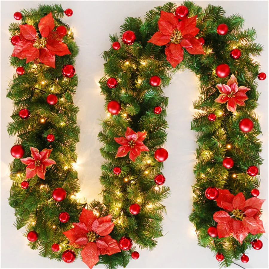 Christmas Lighted Garland (2.7m | 8.8ft) – Rattan Holiday Décor, 5 Colors