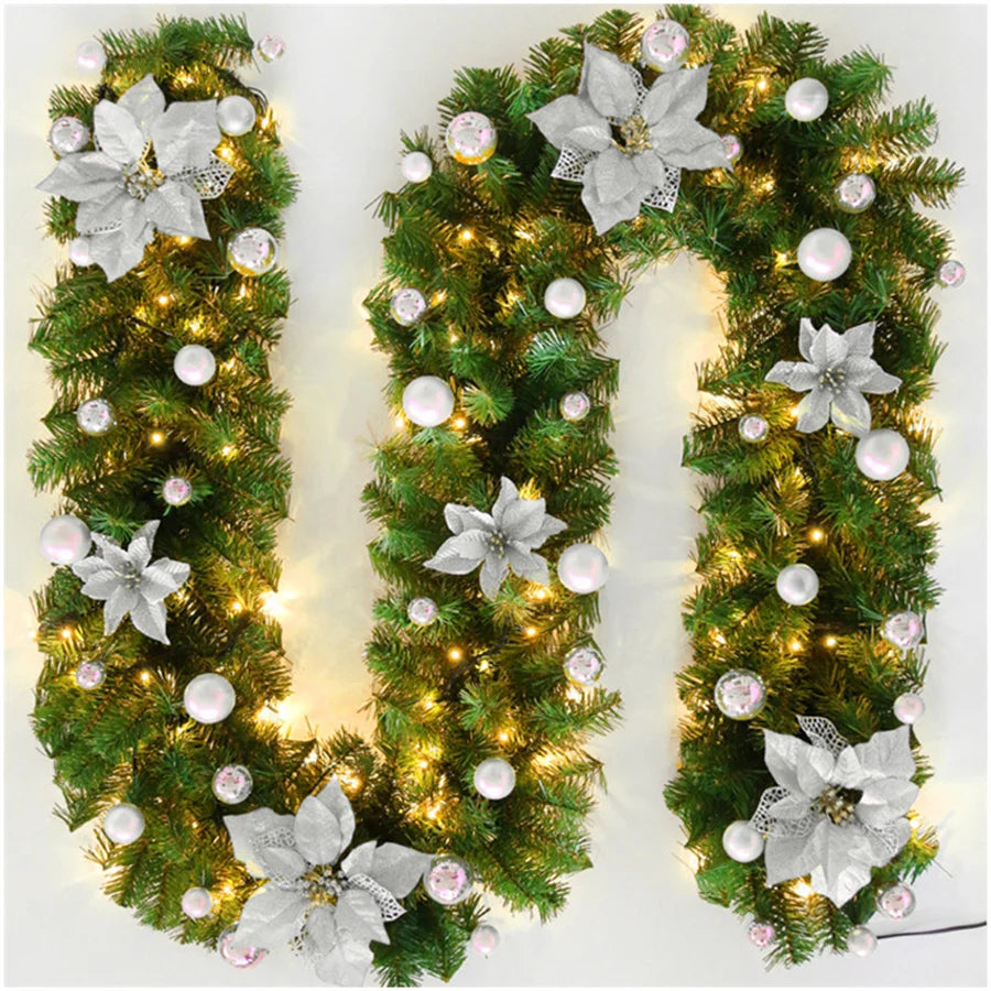 Christmas Lighted Garland (2.7m | 8.8ft) – Rattan Holiday Décor, 5 Colors