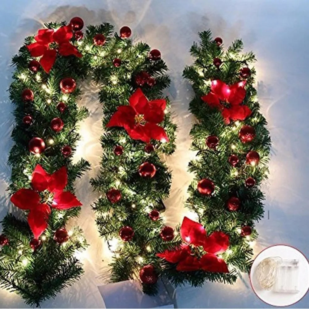 Christmas Lighted Garland (2.7m | 8.8ft) – Rattan Holiday Décor, 5 Colors