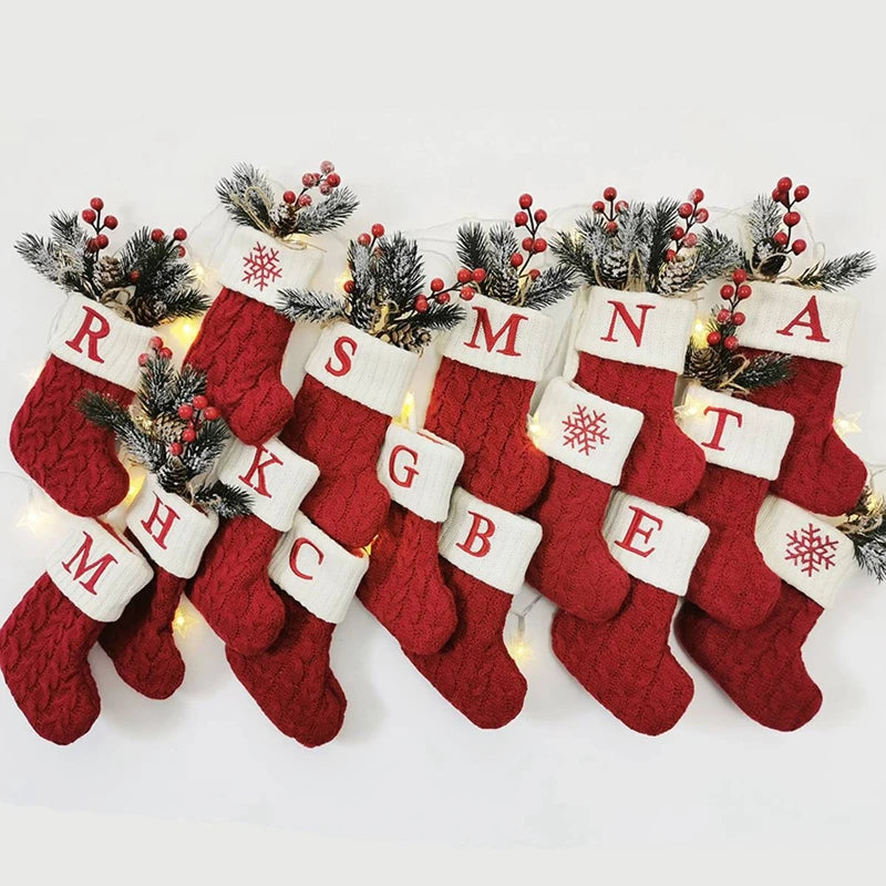 Knitted Christmas Stockings – Snowflake Letter Décor for Home & Tree