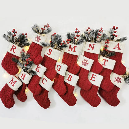 Knitted Christmas Stockings – Snowflake Letter Décor for Home & Tree